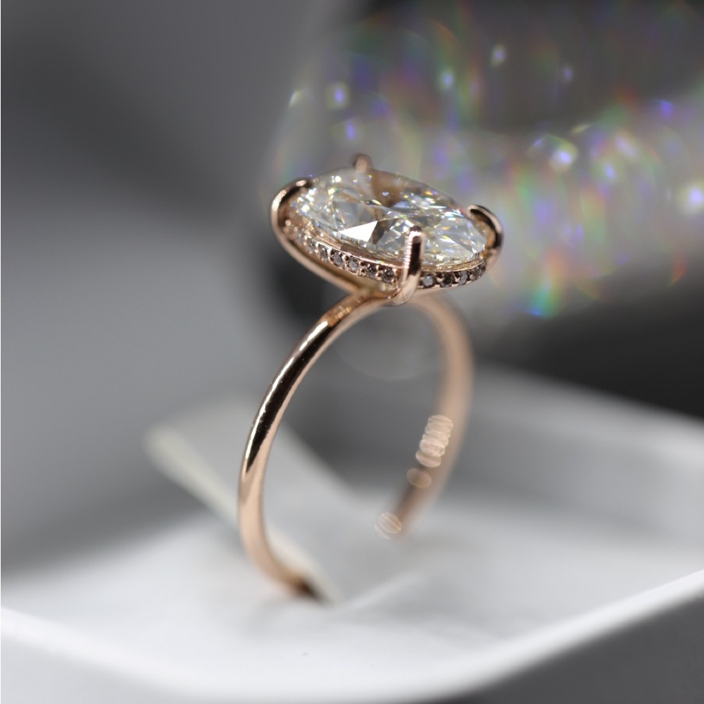 4 carat Diamond Elegant rose Gold Ring with hidden halo setting
